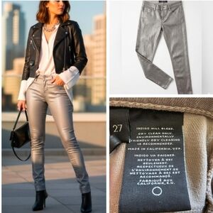 ​J Brand Silver Metallic Coated Skinny Jeans - Size 27 - Made in USA